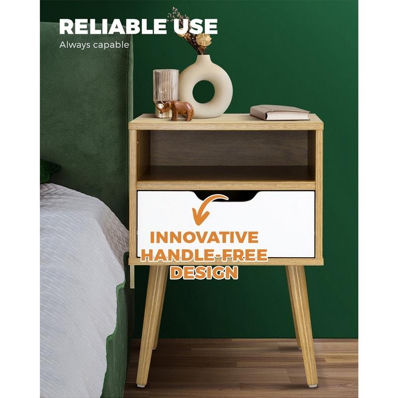 Load image into Gallery viewer, Oikiture Bedside Table Drawers Side Tables Nightstand Trendy Furniture Cabinet Natural &amp; White
