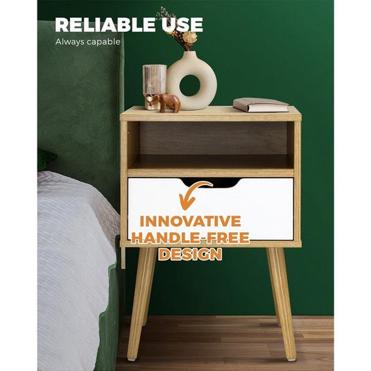 Oikiture Bedside Table Drawers Side Tables Nightstand Trendy Furniture Cabinet Natural & White