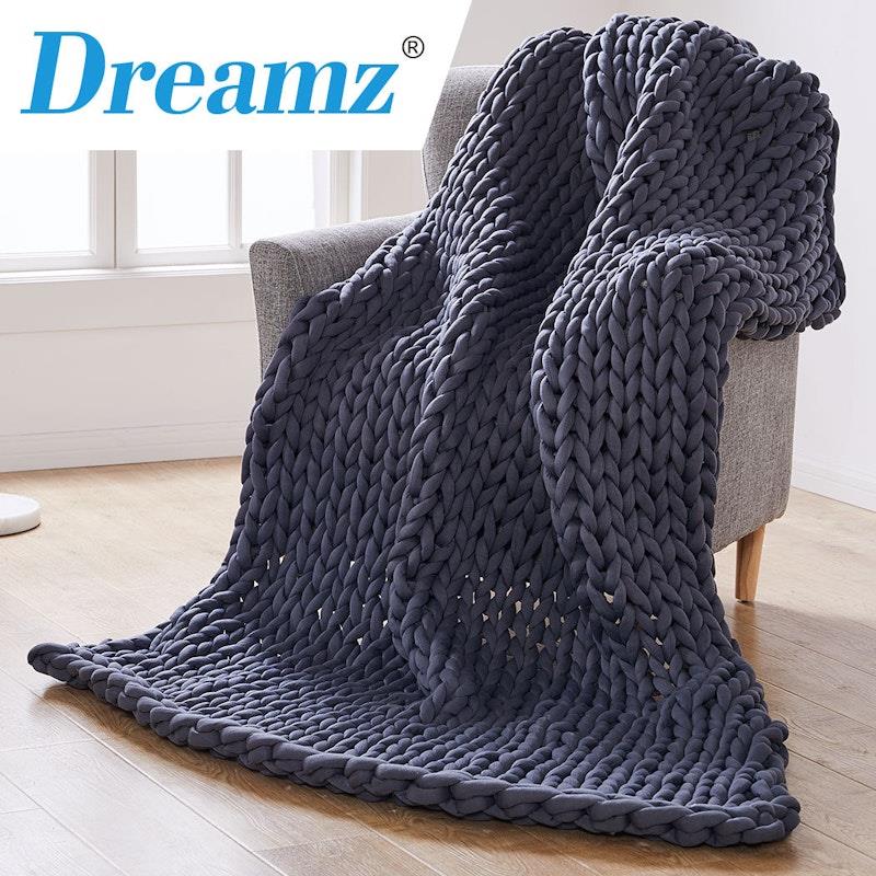 Load image into Gallery viewer, DreamZ Knitted Weighted Blanket Chunky Bulky Knit Throw Blanket 9KG Dark Grey
