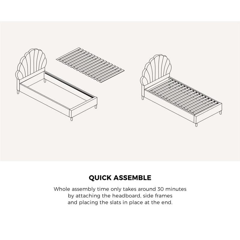 Load image into Gallery viewer, Oikiture Bed Frame Single Size Scallop-Shape Bedhead Velvet Pink
