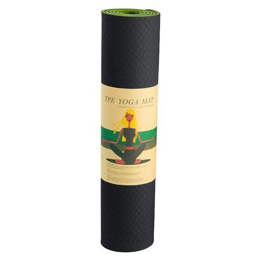 Powertrain TPE Pilates Exercise Yoga Mat 8mm Black Green