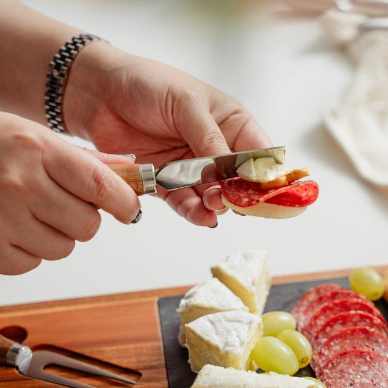 Load image into Gallery viewer, Clevinger 4 Piece Acacia Wood &amp; Slate Cheese Board With Knife Set

