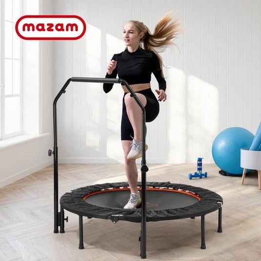 Mazam 48" Trampoline Round Fitness Rebounder Handrail Jumping Exercise Home Gym Black