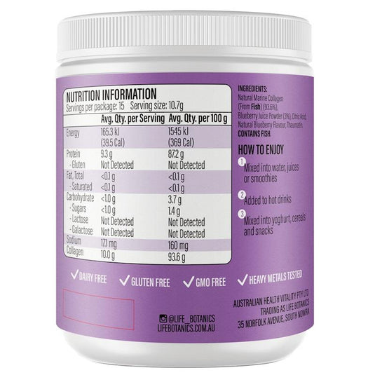 Life Botanics Pure Marine Collagen Powder Blueberry 160g x3 Pack