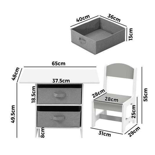 Oikiture Kids Table and Chairs Set Children Activity Play Desk with Storage Box Grey