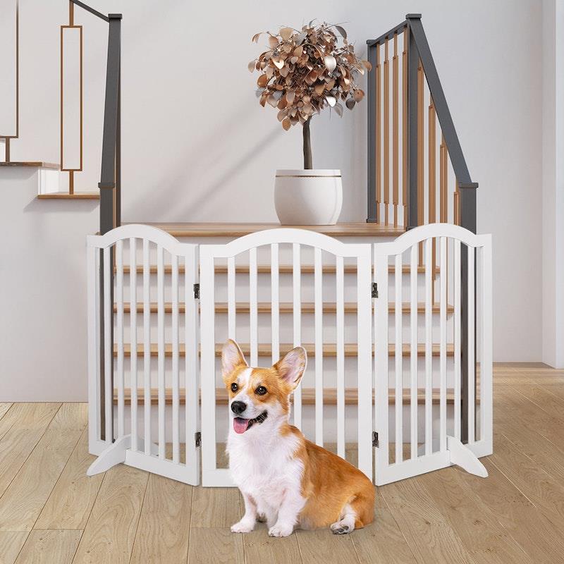 Load image into Gallery viewer, PaWz Wooden Pet Gate Dog Fence Safety Stair Barrier Security Door 3 Panels White 1Pack
