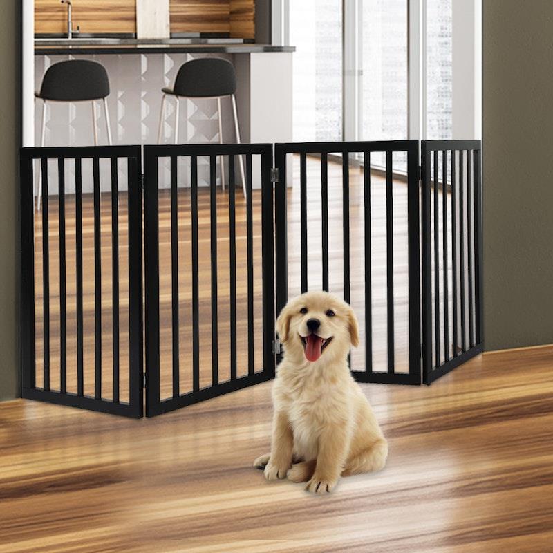 Load image into Gallery viewer, PaWz 4 Panels Wooden Pet Gate Dog Fence Safety Stair Barrier Security Door Black

