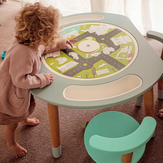 Riababy Play&Learn Activity Table Set with Adjustable Legs - Lego duplo compatible Warm Beige