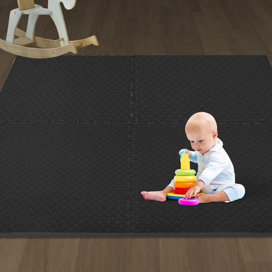 BoPeep EVA Foam Kids Play Mat Floor Baby Crawling Interlocking Waterproof Black 4Pack