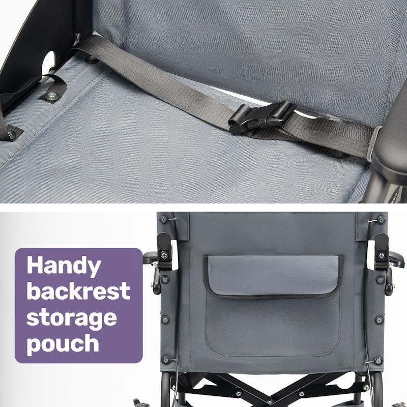 Load image into Gallery viewer, Equipmed Folding Transit Wheelchair Lightweight Grey
