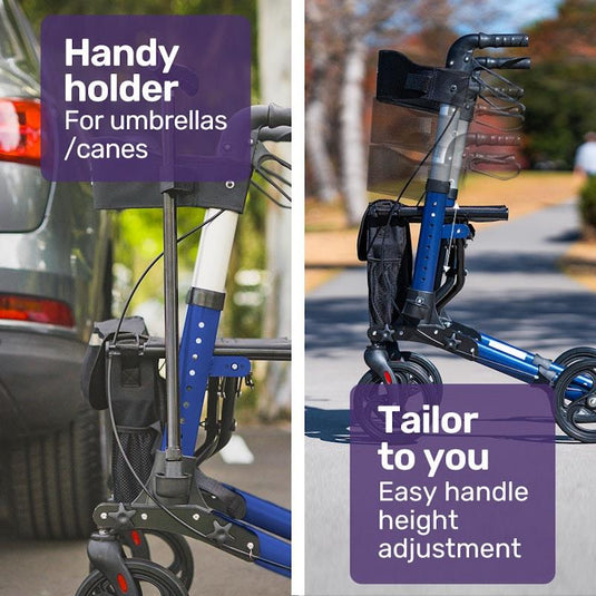 Equipmed Easy Stride Foldable Aluminium Walking Frame Rollator Blue