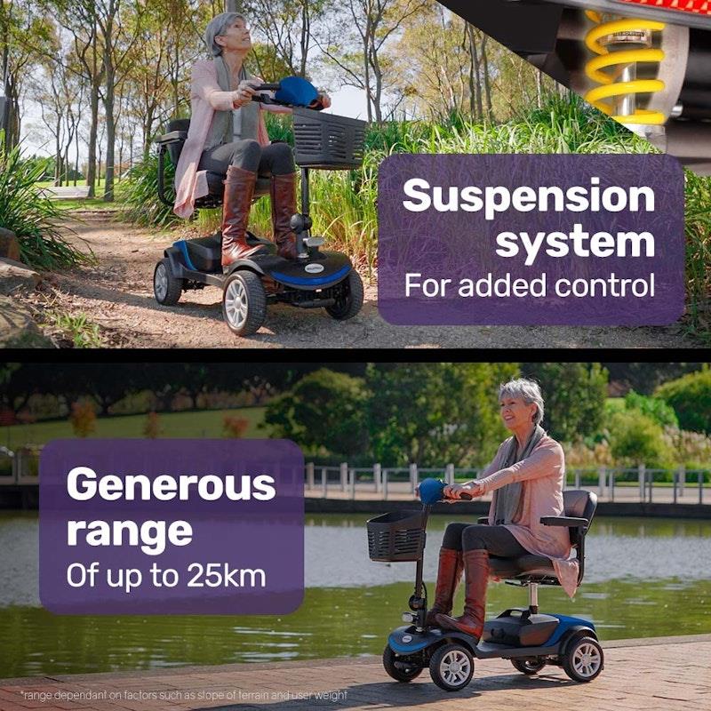 Load image into Gallery viewer, Equipmed Pathline Mid-Sized Electric Mobility Scooter For Elderly Black &amp; Blue
