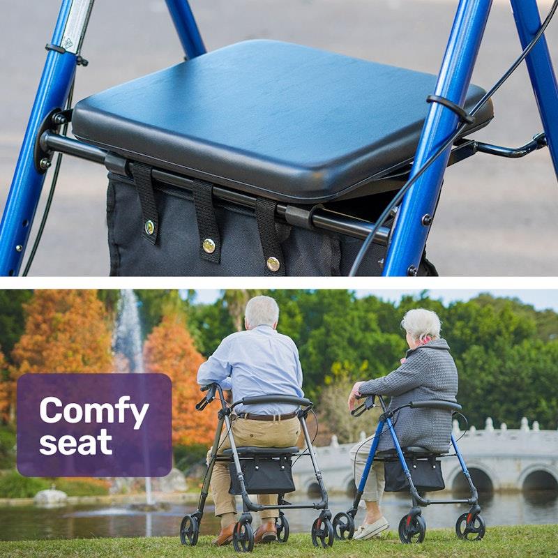Load image into Gallery viewer, Equipmed 4 Wheel Lightweight Rollator Walker Blue
