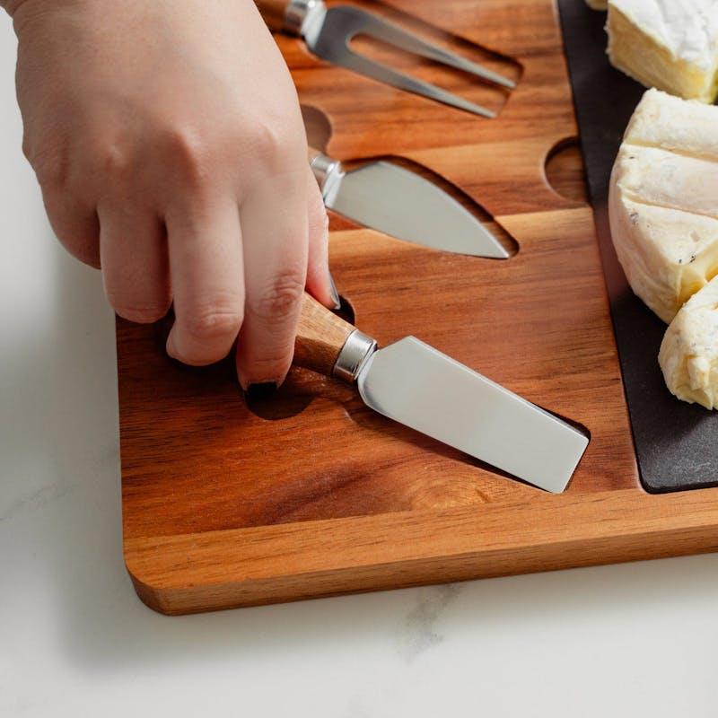 Load image into Gallery viewer, Clevinger 4 Piece Acacia Wood &amp; Slate Cheese Board With Knife Set
