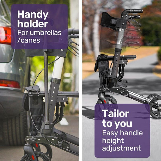 Equipmed Foldable Aluminium Walking Frame Rollator Titanium Colour