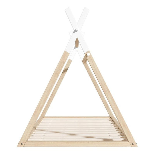 Oikiture Kids Bed Frame Wooden Timber King Single Teepee House Frame Beds 1unit