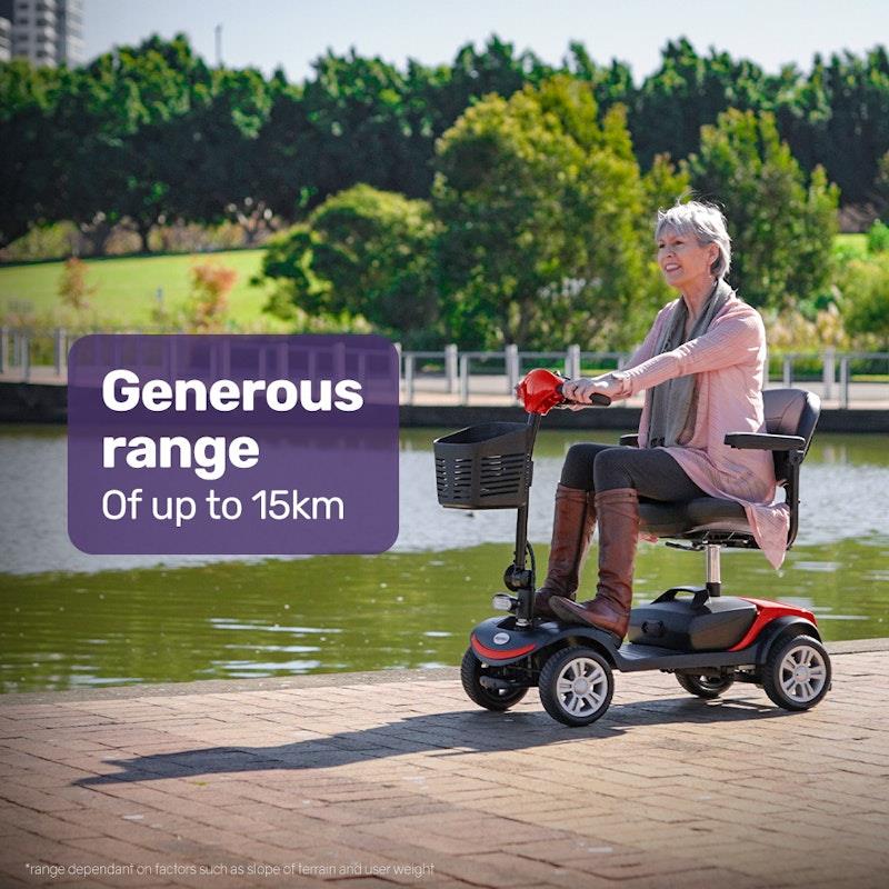 Load image into Gallery viewer, Equipmed Freeroam+ Mid-Sized Foldable Electric Lithium Mobility Scooter Red
