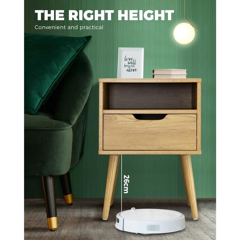Load image into Gallery viewer, Oikiture Bedside Table Drawers Side Tables Nightstand Bedroom Cabinet Wood Natural
