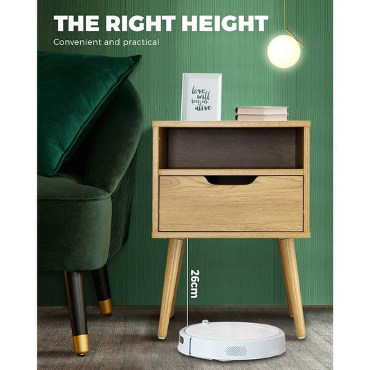Oikiture Bedside Table Drawers Side Tables Nightstand Bedroom Cabinet Wood Natural