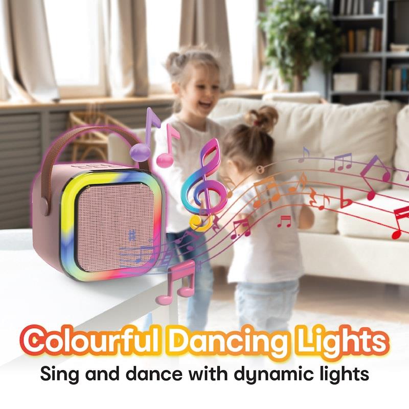 Load image into Gallery viewer, Laser Mini Karaoke Speaker with 2 Wireless Microphones Pink
