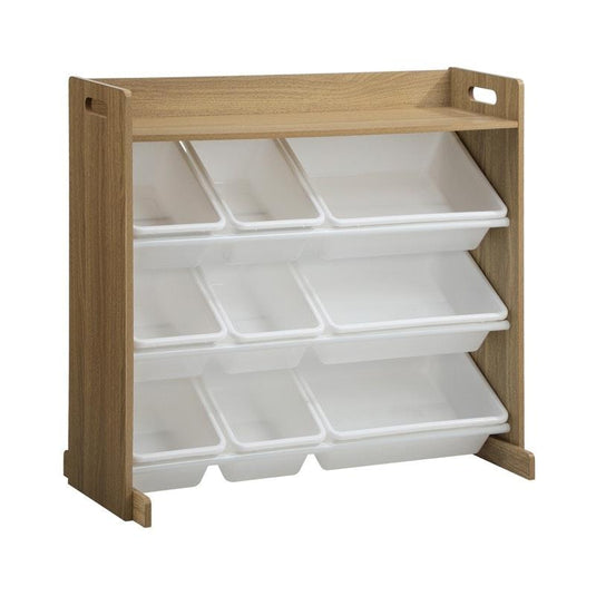 Oikiture 9 Bins Kids Toy Box Bookshelf Organiser Display Shelf Storage Rack Natural