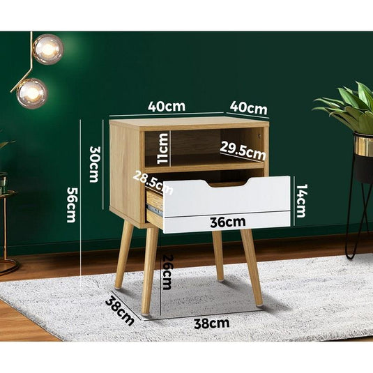 Oikiture Bedside Table Drawers Side Tables Nightstand Trendy Furniture Cabinet Natural & White