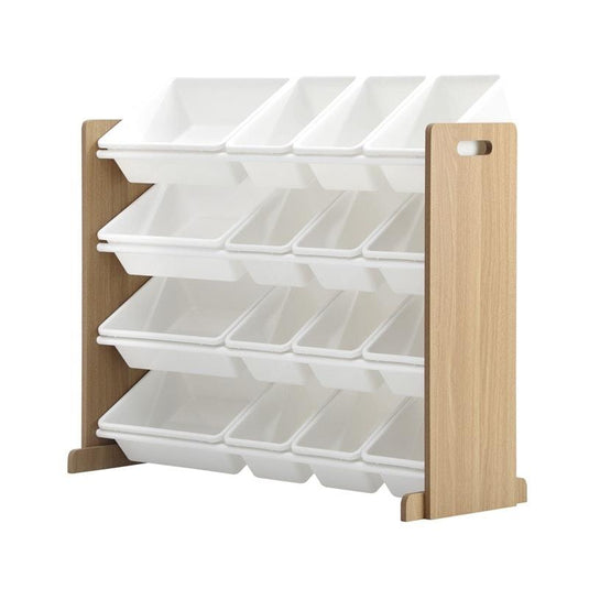 Oikiture Kids Toy Box Organiser 16 Bins Display Shelf Storage Rack Drawer White & Wooden