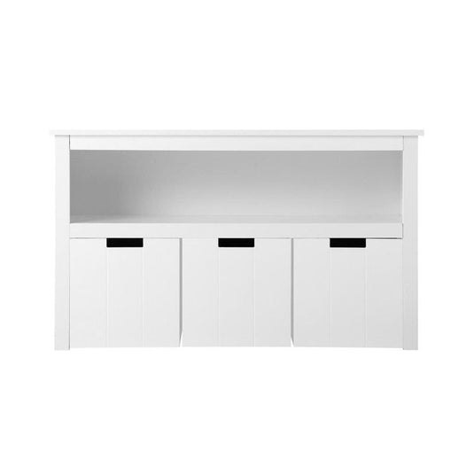 Oikiture Wooden Kids Toy Storage Cabinet Bookshelf With Portable Storage Box White