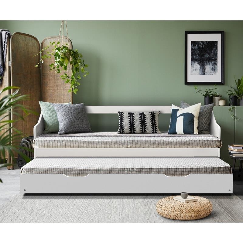 Load image into Gallery viewer, Oikiture Trundle Bed Frame Daybed Single Size Base Timber Wooden Single Beds x2 White
