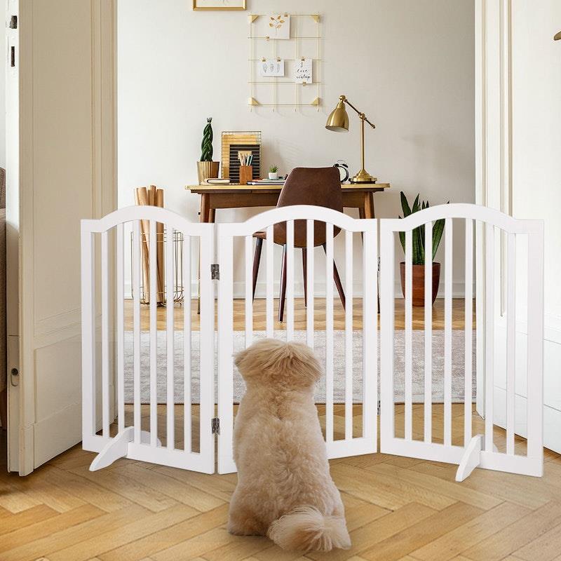 Load image into Gallery viewer, PaWz Wooden Pet Gate Dog Fence Safety Stair Barrier Security Door 3 Panels White 1Pack
