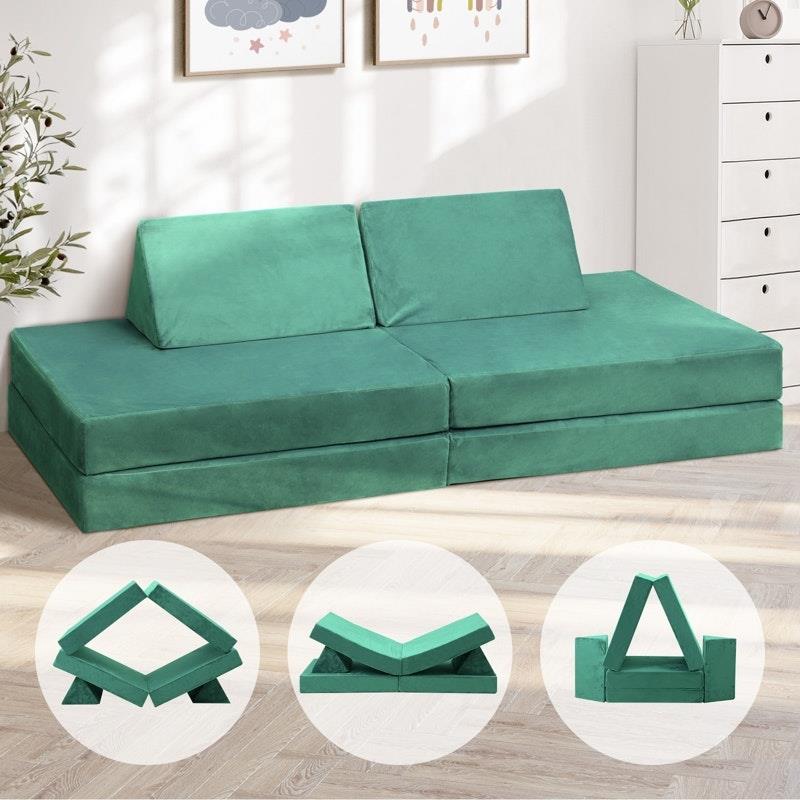 Load image into Gallery viewer, Oikiture 4 Pieces Kids Play Couch Modular Lounge Cushion Convertible Playset Green
