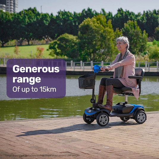 Equipmed Freeroam+ Mid-Sized Foldable Electric Lithium Mobility Scooter Blue