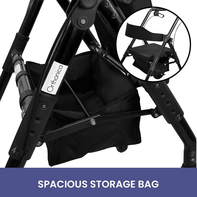 Load image into Gallery viewer, Orthonica Foldable Mobility Steel Rollator Walker 136kg Max Capacity Black
