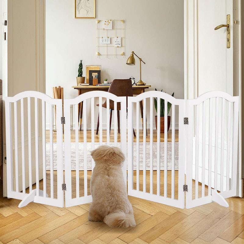 Load image into Gallery viewer, PaWz Wooden Pet Gate Dog Fence Safety Stair Barrier Security Door 4 Panels White 1Pack
