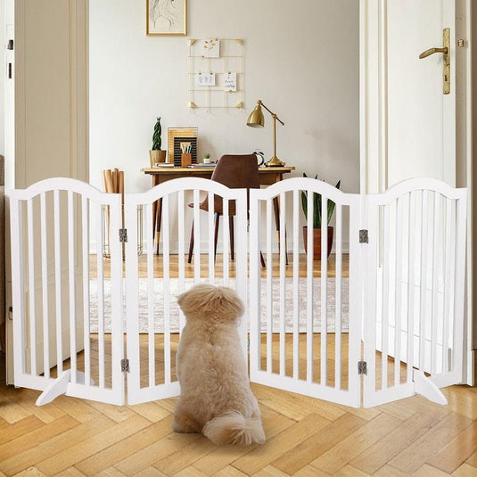 PaWz Wooden Pet Gate Dog Fence Safety Stair Barrier Security Door 4 Panels White 1Pack