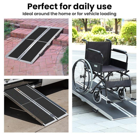 Equipmed 182cm Portable Folding Aluminium Access Ramp Black