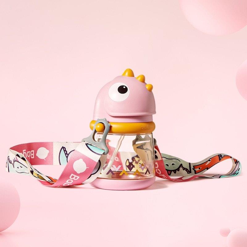 Load image into Gallery viewer, Bc Babycare T-REX TOBY Weighted Straw Sippy Cup 300ml (with Strap) Rose

