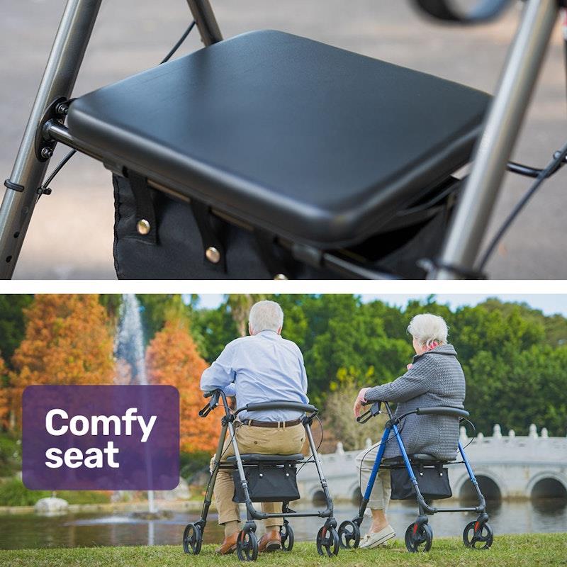 Load image into Gallery viewer, Equipmed 4 Wheel Lightweight Rollator Walker Titanium Colour
