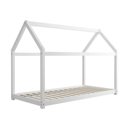 Oikiture Bed Frame Single Wooden Timber House Style Platform White 1unit