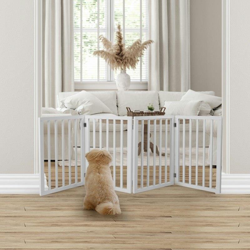 Load image into Gallery viewer, PaWz Wooden Pet Gate Dog Fence Retractable Barrier Portable Door 4 Panel White
