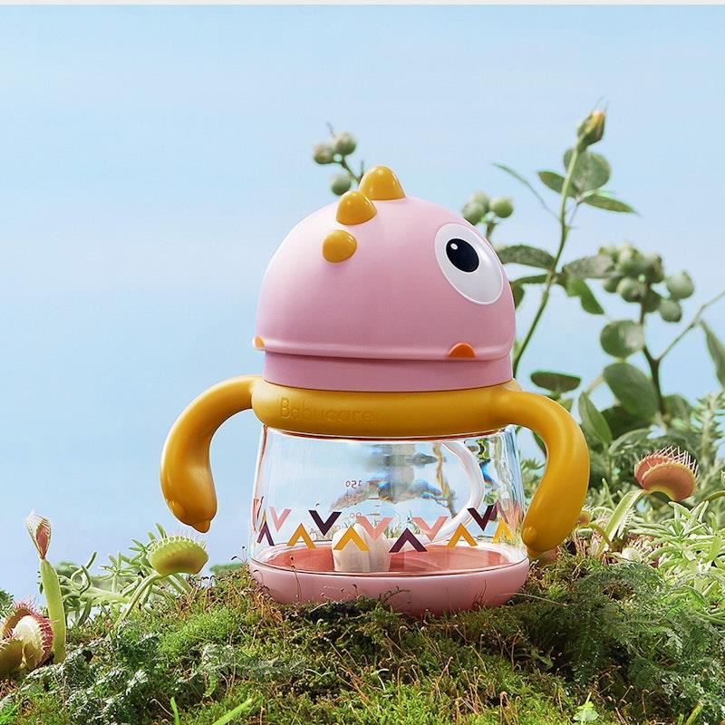 Load image into Gallery viewer, Bc Babycare T-REX TOBY Weighted Straw Sippy Cup 150ml (with Handle) Rose
