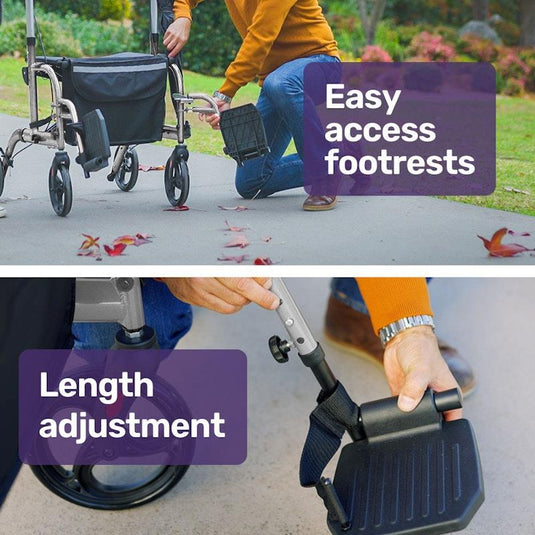 Equipmed 2-in-1 Foldable Aluminium Walking Frame Rollator Silver