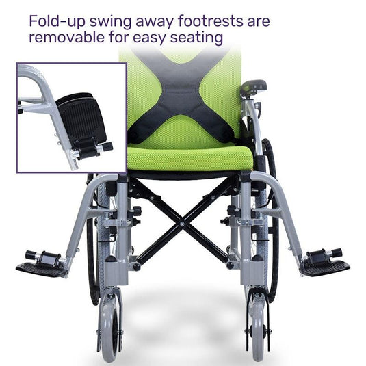 Equipmed Kids Premium Paediatric Wheelchair Lightweight Aluminium Green