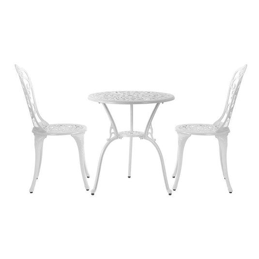 Livsip Bistro Outdoor Setting Chairs Table Patio Dining 3Piece Set White