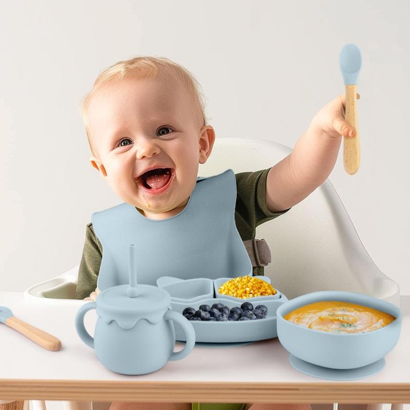 Load image into Gallery viewer, Zoe Sage Silicone Baby Feeding Set 11pc Bundle Rock Blue

