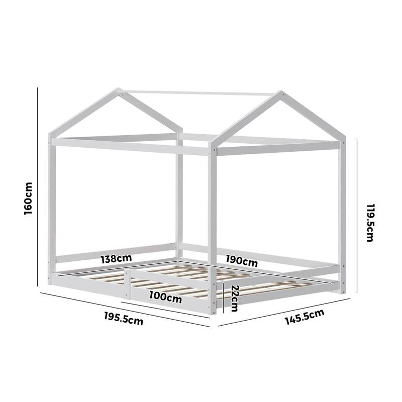 Load image into Gallery viewer, Oikiture Kids Wooden Bed Frame Timber House Beds Base with Fence Double White
