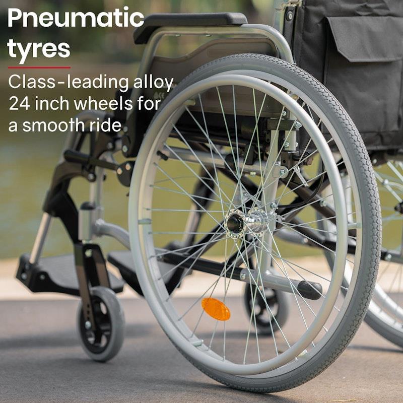 Load image into Gallery viewer, Equipmed 24 Inch Folding Wheelchair Alloy with Brakes Black
