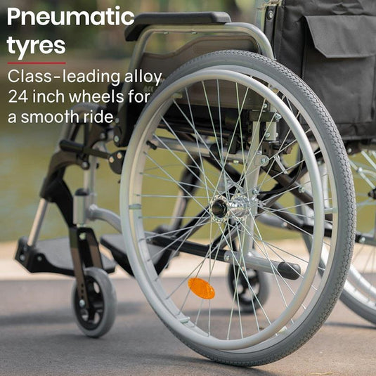 Equipmed 24 Inch Folding Wheelchair Alloy with Brakes Black