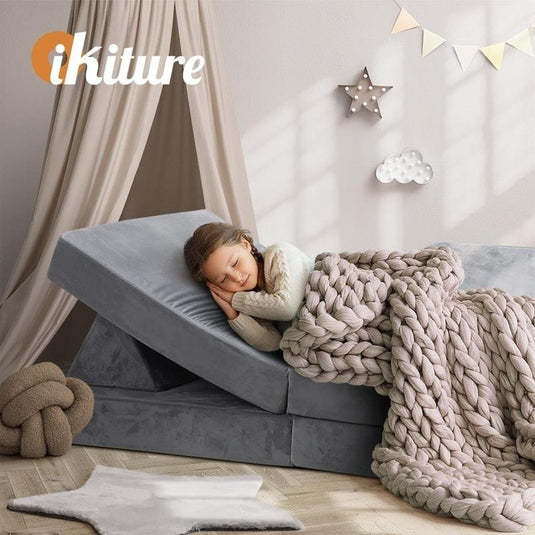 Oikiture 4 Pieces Kids Sofa Play Couch Modular Lounge Cushion Convertible Playset Grey