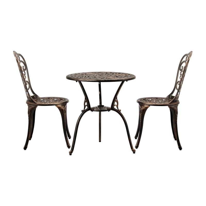 Load image into Gallery viewer, Livsip Bistro Furniture Setting 3 Piece Chairs Table Patio Indoor/Outdoor Set Bronze
